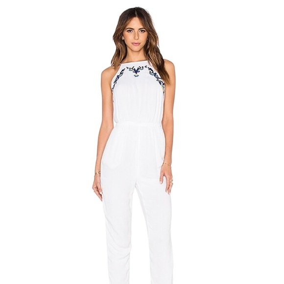 Lovers + Friends Pants - Lovers + Friends White Floral Halter Neck Jumpsuit Womens Small
